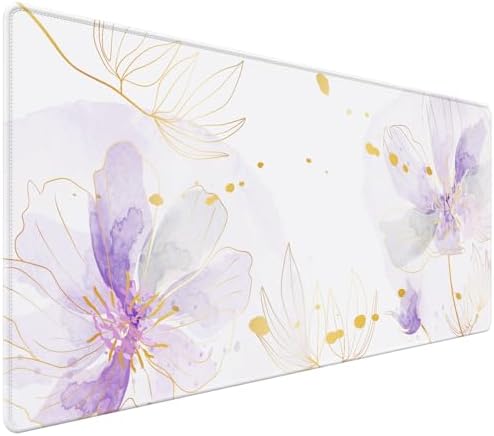 Purple Desk Mat, Aesthetic Floral Large Mouse Pad, 35.4 x 15.7 Inch XXL Keyboard Mat Non-Slip Waterproof Desk Pad, Full Desk Protector for Women Office Home (Purple) by HUADO