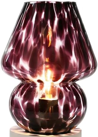 AOMOONOA Glass Mushroom Lamp, Small Purple Mushroom Desk Lamp with LED Bulb by AOMOONOA