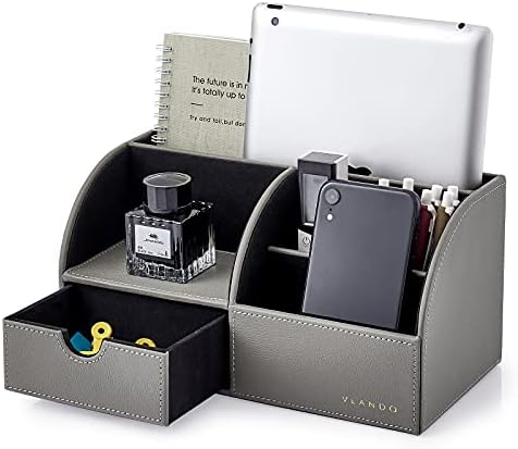 VLANDO Desk Organizer with Drawer for Office, Vanity and Nightstand, Grey by VLANDO