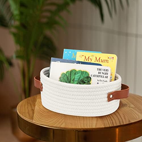 ABenkle Small Woven Basket, Mini Cotton Rope Storage Basket, Tiny White Easter Basket, Oval Decorative Toy Dog Cat Basket for Nursery, Empty Gift Baskets, 9.4" x 5.9" x 3.9" XS - Image 3