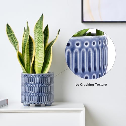 STHIE 5 Inch Ceramic Planters for Indoor Plants, Blue Cactu Snake Plant Pot - Image 4