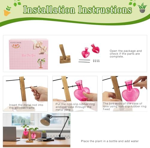 XXXFLOWER Plant Propagation Station Terrarium 2 Pink Heart Shaped Vase - Image 4
