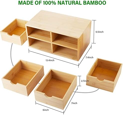 Charmewooden Bamboo Desk Organizer With Drawers Countertop Drawers Counter Storage Box Corner Desk Organizer for Home Office No Assembly Required - Image 2