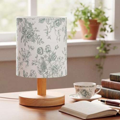 VIHOSE Green Floral Kids Table Lamp for Bedroom Kids Bedside Lamp with Linen Wooden Nightstand Cartoon Nursery Lampshade for Girls Boys Living Room - Image 2