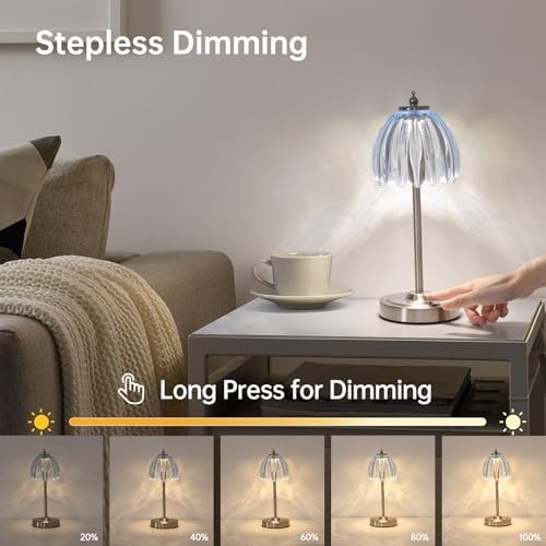 Shenmoyl Rechargeable Table Lamp with 5200mAh Battery & Touch Control - 3 Adjustable Color Temperatures, Cordless Dimmable Table Light for Bedroom, Office Desk, Nightstand(Clear Light Blue,1 Pack) - Image 3