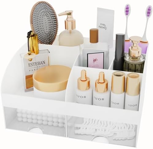 Makeup Organizer with Drawers, Cosmetic Storage for Dresser Vanity and Bathroom Countertop, Beauty Holder for Lipstick Brush, Skincare Organizer for Vanity, Cosmetic Display Case (White) - Image 4