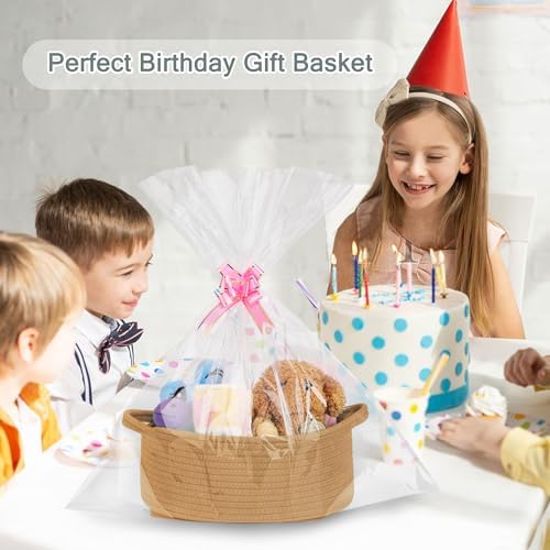 COMSE Empty Small Gift Basket with Bag & Ribbons, Camel - Image 4