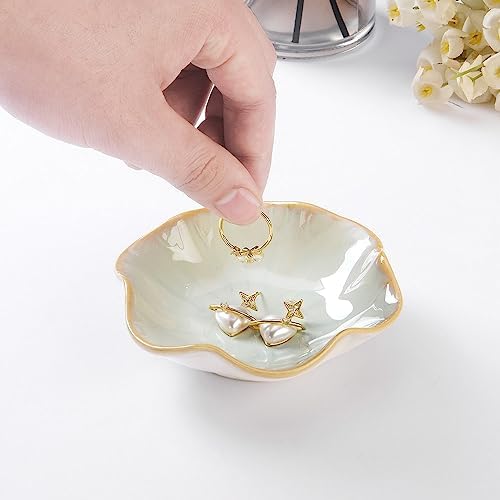 JAMEND CLXP 2PCS Lotus Leaf Shape Ring Holder Dish, Small Key Bowl, Ceramic Trinket Tray Jewelry Dish Organizing Necklace Earrings for Mom Friend Sister, All Jewelries Are NOT Included, Light Green.… - Image 4