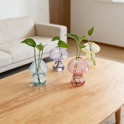 Bunmery Window Propagation Stations, 4 pcs Colored Mushroom Plant Propagation Station with Suction Cups, Easy to Install Window Hanging Planer, Indoor No Nails Glass Vase Terrarium for Plants&Flowers - Image 5