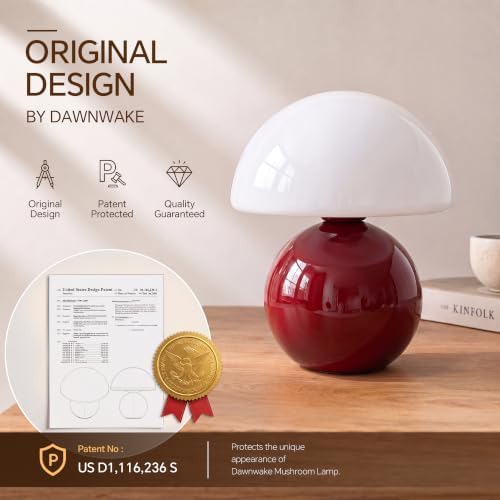 Dawnwake Mushroom Lamp Table Lamp for Bedroom-Small Table Lamps,Wine Red - Image 5