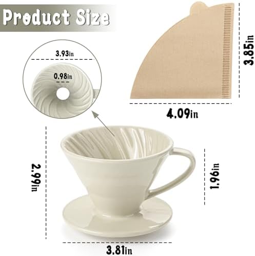 V 60 Ceramic Pour Over Coffee Dripper, Reusable Porcelain Portable Pour Over Coffee Maker With 50 V-shaped coffee filtering paper - Image 3