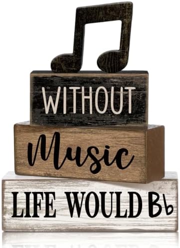 Moucuny 4 Pcs Music Notes Decor Wooden Block Signs Musicical Party Decor by Moucuny