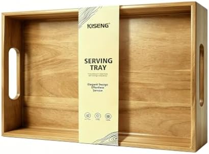 17 x 12 Inch Acacia Wood Large Serving Tray with Handles by KISENG