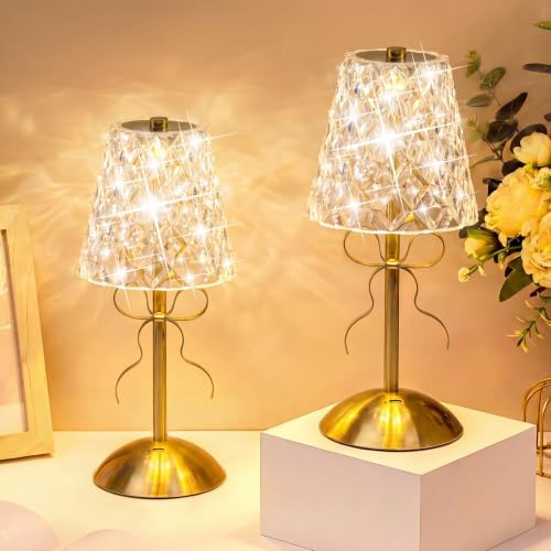 Liliful 2 Pcs Cordless Table Lamp LED Touch, Gold, Diamond Style Bow by Liliful