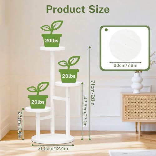 iDavosic.ly 3 Tier Wood Plant Stand Indoor Outdoor Corner Tall Shelf, White - Image 4