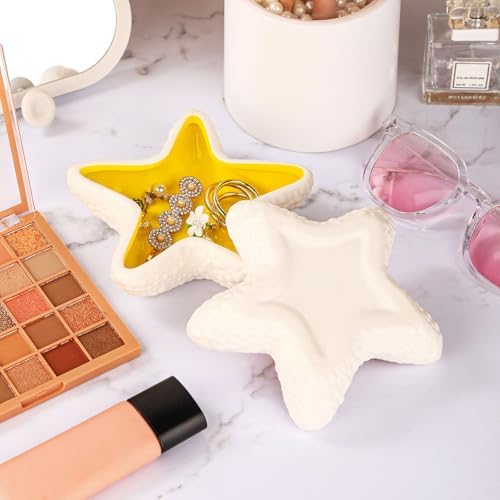 WHJY Pink Ceramic Starfish Trinket Dish, Beachy Room Decor Aesthetic Jewelry Holder Dish, Beachy Décor, Trinket Bowl, Entryway Bowl for Keys, Cute Jewelry Dish for Desk - Image 4