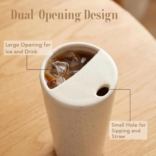 Handmade Ceramic Coffee Mug with Half Lid and Sip Hole, 18oz Tall Travel Coffee Tea Cup with Silicone Sleeve, Pure Ceramic Drinking Tumbler for Home, Office and Daily Commute, Speckle white - Image 5