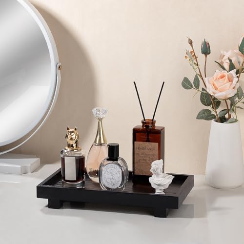 Decorative Tray Small Pedestal Stand Farmhouse Bathroom Decor Wooden Riser Display Stand for Vanity, Kitchen Countertop, Sink, 11.4 * 6.7 Black - Image 2