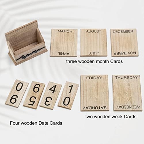 Notakia Perpetual Calendar Wooden Calendar Blocks Vintage Wood Block Calendar for Home Office Desk Accessories Week Month Date Display (Wood Color Home) - Image 5