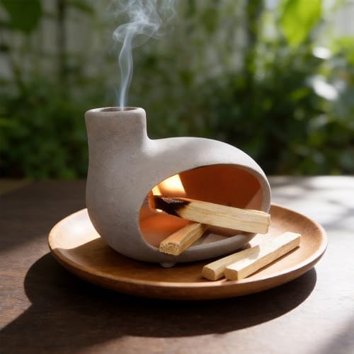 MOUGIGI Mini Chiminea Smudge Stick Holder, Sage and Palo Santo Holder Bowl - Image 3