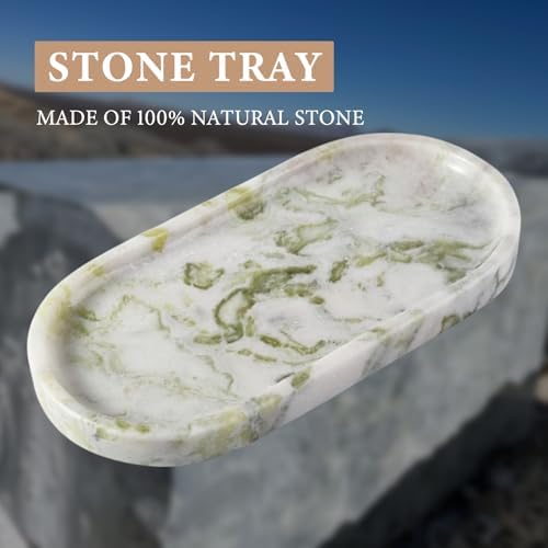 Koville Marble Vanity Tray for Bathroom Countertop, Green Marble Bathroom Tray Perfume Trays for Dresser, Stone Jewelry Dish Stone Trays for Kitchen Counter, Candle Holder for Home Decor - Image 3