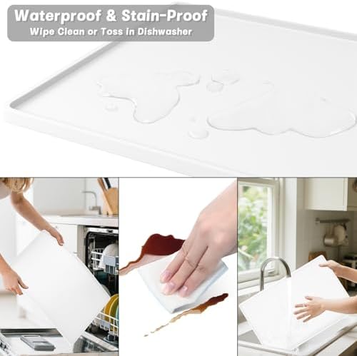 Rnivvi Silicone Coffee Mat, 16" x 24" Waterproof Raised Edge Coffee Bar Mats for Espresso Machine Station Accessories, Heat Resistant Detachable Dish Drying Pad for Kitchen Counter, Dish Rack, White - Image 6