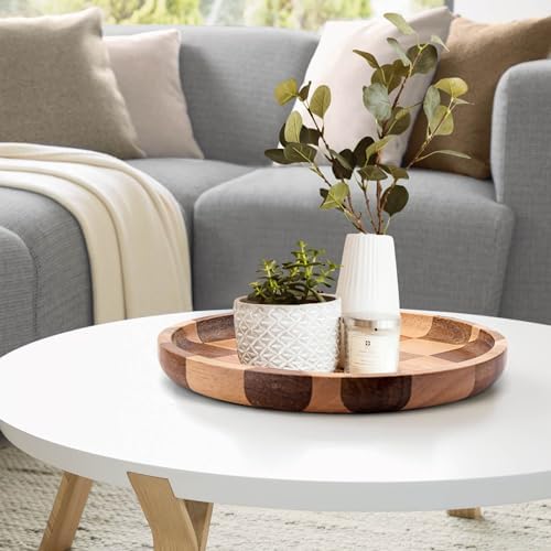 Wood Serving Trays - Set of 2 Round Serving Platters, Wooden Decorative Board Charcuterie Boards for Serving Breakfast Dinner Appetizers Coffee BBQ Party (1 x 9.4 in, 1 x 7.8 in) - Image 3