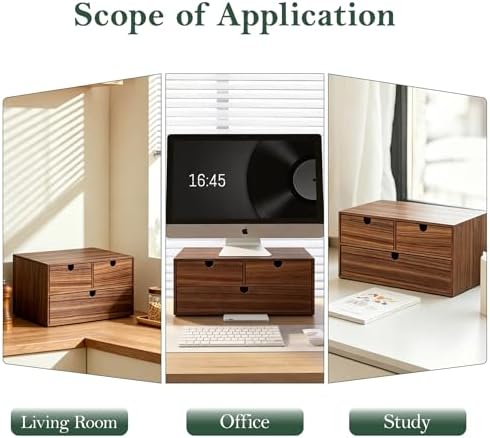 2-Tier Wooden Desk Organizer with 3 Drawers, Walnut Finish - Image 5