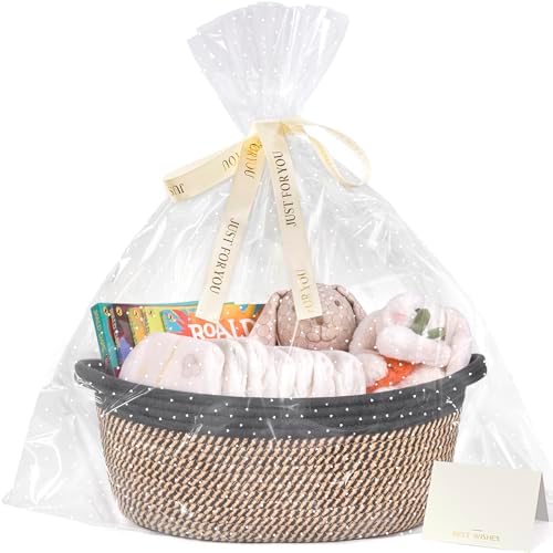 CHICVITA Small Wicker Basket with Bags & Ribbon for Gifts, Black & Jute by CHICVITA
