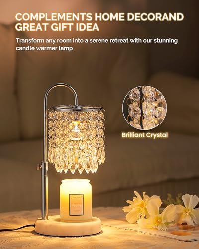 Candle Warmer Lamp with Timer Dimmer and 3 Bulbs, Candle Lamp Warmer with Marble Base for Adjustable Height, Crystal Candle Lamp for Jar Candles, House Warming Gifts Home Room Decor, Silver - Image 5