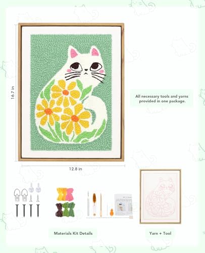 AceList Punch Needle Kit with Wood Frame, Cat Pattern, for Beginners - Image 2