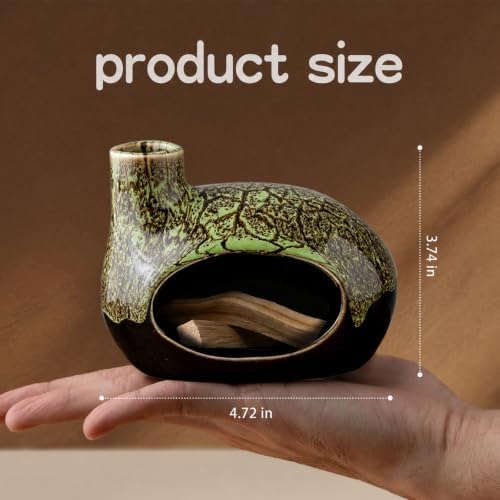Handcrafted Ceramic Palo Santo Holder – Artistic Incense Burner for Meditation, Mindfulness and Zen Home Decor – Wabi-Sabi Style Cone Sculpture, Gift for Yoga, Relaxation & Aromatherapy (Green) - Image 3