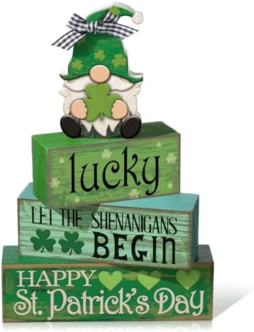 Moucuny 4 Pcs St. Patrick's Day Wood Signs Gnome Tiered Tray Table Decor by Moucuny