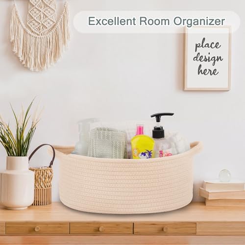 COMSE Small Woven Basket with Gift Bags and Ribbons, Gift Basket Empty, Cotton Rope Storage Organizer, Baby Toy Box with Handles, 12" x 8" x 5", Beige - Image 5