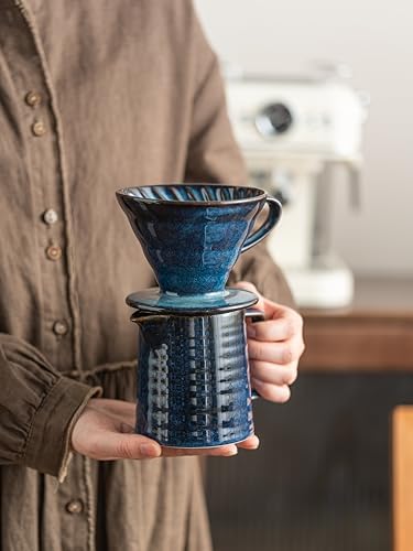 Pour Over Coffee Maker Set,Ceramic Coffee Maker With 40 pcs Paper Filter，15oz/450ml Pour Over Coffee Dripper (Starry Blue) - Image 3