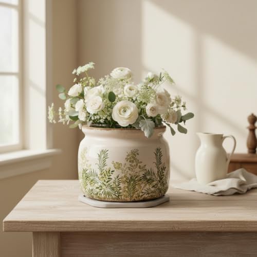 Cottage Ceramic Flower Pots with Decorative Saucer, Plant Lover Gifts - Image 6