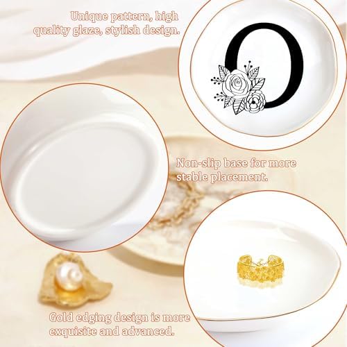 JoycuFF Initial O Ceramic Jewelry Tray, Bridesmaid Bride Gifts, Mothers Day Christmas Anniversary Engagement Birthday Gifts for Women Couples, Trinket Dish for Rings Earrings Necklaces Bracelets Keys - Image 5