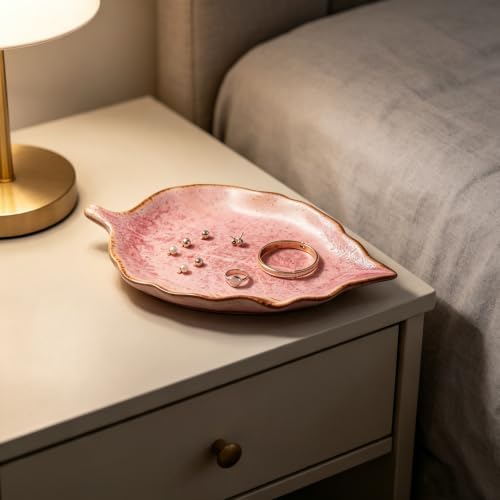 Ceramic Leaf Jewelry Dish,5.9in Jewelry Tray,Ring Holder Dish(Pink) - Image 6