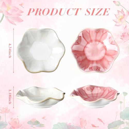 Meekoo 2 Pcs Lotus Leaf Ceramic Trinket Dish Ring Holder Pink and White - Image 2