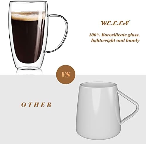 2-Pack 15 Oz Double Walled Glass Coffee Mugs with Handle,Large Insulated Layer Coffee Cups,Clear Borosilicate Mugs,Perfect for Cappuccino,Tea,Latte,Espresso,Hot Beverage,Wine,Microwave Safe - Image 4