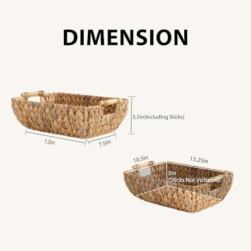 Water Hyacinth Storage Baskets with Wooden Handles，Large Wicker Baskets for Organizing Set of 2 - Image 6