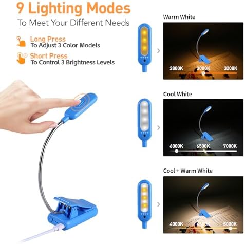VAVOFO Rechargeable Reading Light, Clip on Book Light for Reading in Bed - Image 3