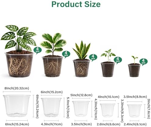 Bluepro Clear Nursery Pots with Drainage, 3.5/4/5/6/8 Inch, 20-Pack - Image 2