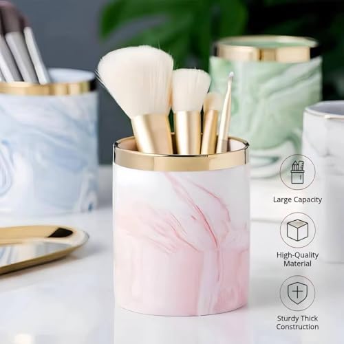 Ceramic Pen Holder for Desk Cute Office Supplies Cubicle Decor Kawaii Workspace Accessories Boho Makeup Organizer for Women Girls Pencil Cup Aesthetic Rotating Caddy for Home Office (Light Green A) - Image 2