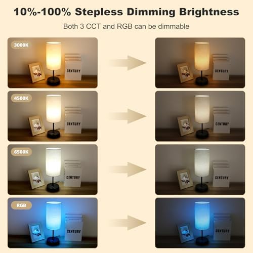 Unicozin Table Lamp Set of 2, 3 CCT 3000K/4500K/6500K & RGB Color Changing, Stepless Dimmable Small Bedside Lamp for Reading, Ambience Nightstand Light for Home Decor Party, Beige Shade - Image 4