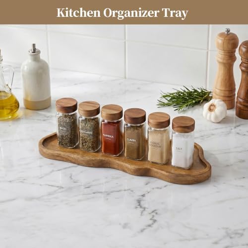 Small Wooden Tray | Acacia Wood Tray for Vanity, Bathroom Counter, Coffee Table & Toilet | Perfect for Jewelry, Remote, Perfumes & Catch All | Mini Charcuterie Board Serving Platter (Footprint Shape) - Image 5