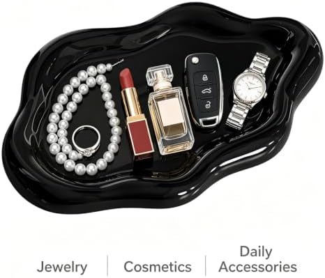 Ceramic Jewellery Dish Trinket Dish Jewelry Tray Cloud Shape Tray Perfume Tray Rings/Earrings/Bracelets/Watch/Keys Tray for Valentine's Day//Mother's Day/Birthday Gift (Black) - Image 2