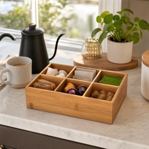 Dicunoy 2 Pack Bamboo Tea Bag Organizers, Wood Tea Bag Storage for Drawers with 6 Roomy Compartments, Sturdy Tea Chest Boxes for Shelf, Coffee Station, Sugar Packet, Sweeteners, Small Packets - Image 7