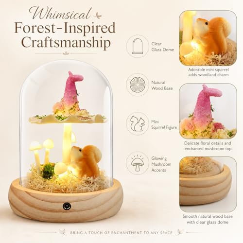 QUELIEN Mushroom Lamp in Glass Dome,Mushroom Gifts for Women - Warm LED Night Light for Bedroom Decor,Birthday Party Decorations,Ideal Birthday Gift Valentines Gift - Image 4