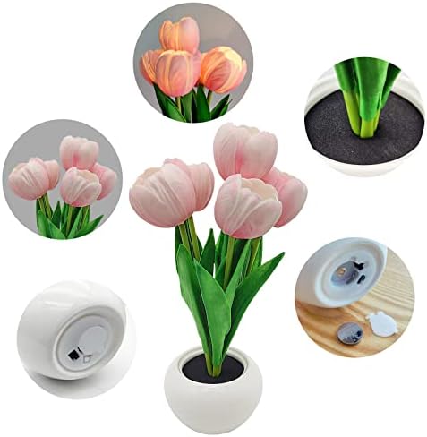 Flower Table Lamp Tulip Desk LED Night Light for Home Living Room Decor Artificial Flower with Vase Table Centerpieces for Birthday Holiday Party Wedding Room Decoration (Pink)… - Image 5